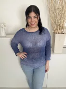 Per Una (L) Felhőkék Kötött, Áttetsző Csónak Nyakú, Oldalt Sliccelt Felső