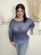 Per Una (L) Felhőkék Kötött, Áttetsző Csónak Nyakú, Oldalt Sliccelt Felső