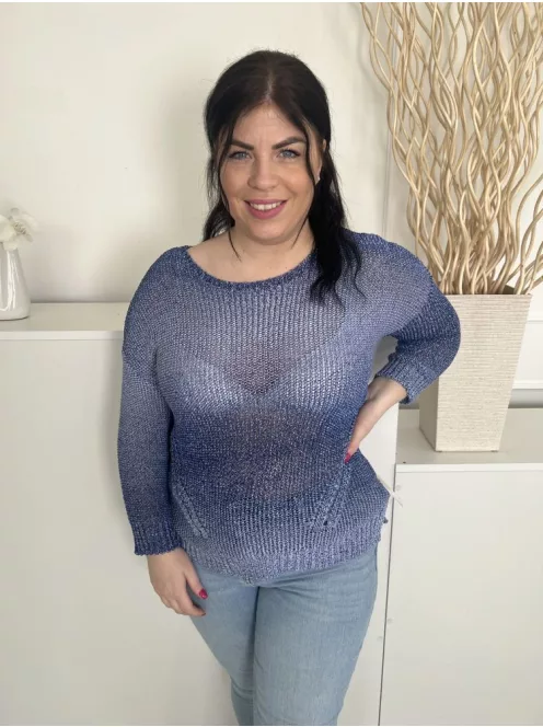 Per Una (L) Felhőkék Kötött, Áttetsző Csónak Nyakú, Oldalt Sliccelt Felső