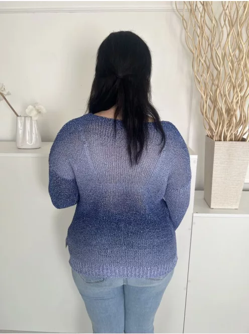 Per Una (L) Felhőkék Kötött, Áttetsző Csónak Nyakú, Oldalt Sliccelt Felső