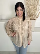 Primark (L) Drapp Barna Csíkos, Elől Végig Gombos Gumis Ujjvégű, Enyhén Áttetsző, 100% Pamut Felső