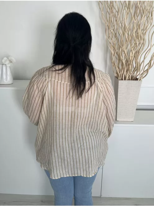 Primark (L) Drapp Barna Csíkos, Elől Végig Gombos Gumis Ujjvégű, Enyhén Áttetsző, 100% Pamut Felső