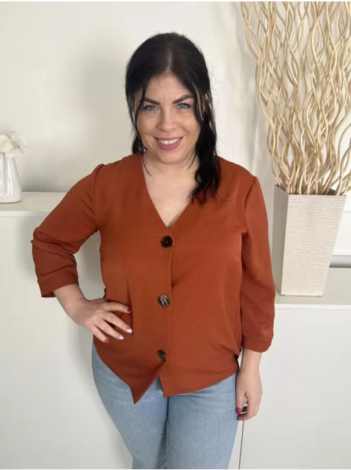 Papaya (L) Rozsdabarna Elől Gombos, V Kivágású Mellbevarrásos Felső