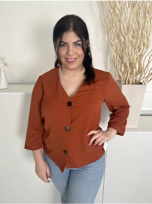 Papaya (L) Rozsdabarna Elől Gombos, V Kivágású Mellbevarrásos Felső