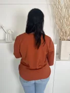 Papaya (L) Rozsdabarna Elől Gombos, V Kivágású Mellbevarrásos Felső