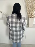 Next (L) Fekete-Fehér Kockás, 100% Len Alapanyagú Buggyos Ujjú, Hosszított Fazonú Felső