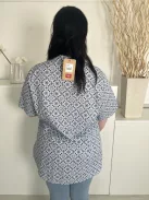 ÚJ Cotton (XL) Fekete Kék Mintás, Elől Végig Gombos Galléros, 54% Pamut Alapanyagú Felső