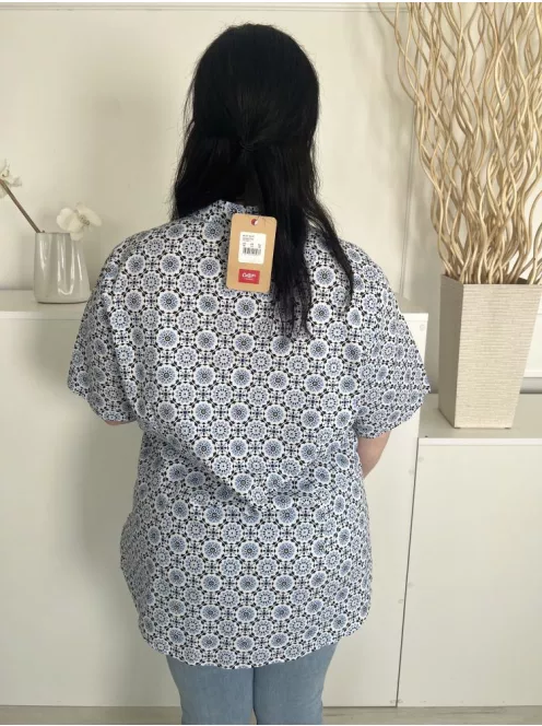 ÚJ Cotton (XL) Fekete Kék Mintás, Elől Végig Gombos Galléros, 54% Pamut Alapanyagú Felső