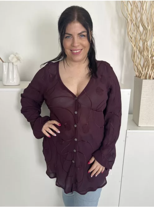 ÚJ Country Casual (L) Padlizsán Elől Végig Gombos, Enyhén Áttetsző Anyagában Mintás Felső