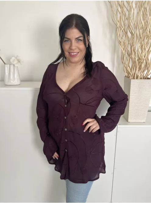 ÚJ Country Casual (L) Padlizsán Elől Végig Gombos, Enyhén Áttetsző Anyagában Mintás Felső