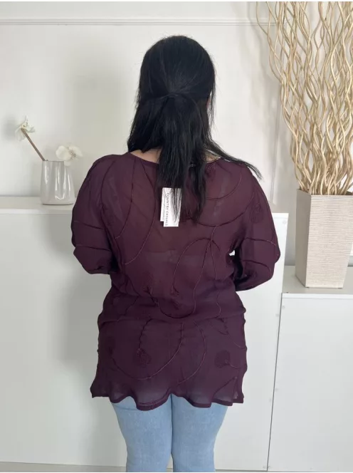 ÚJ Country Casual (L) Padlizsán Elől Végig Gombos, Enyhén Áttetsző Anyagában Mintás Felső