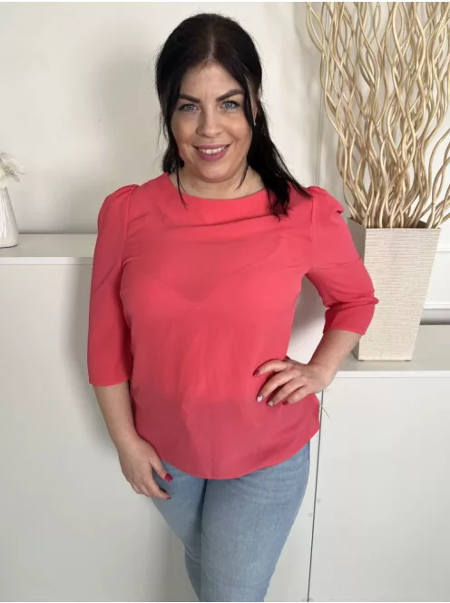 ÚJ Dorothy Perkins (L) Korall Hátul Nyakban Cipzáros Vállán Ráncolt Enyhén Áttetsző Felső