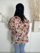 Seasalt Cronwall (XXL) Fehér Színes Virágos, 100% Pamut Mellnél Gombos, Elől Díszhajtásos Felső