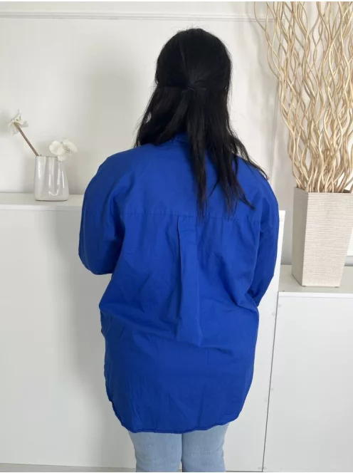 Primark (L) Királykék Elől Végig Gombos, Galléros Kerekített Aljú, 100% Pamut Alapanyagú Felső