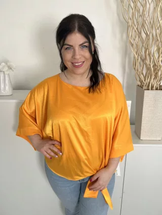   River Island (L) Narancssárga Alul Megkötős, Csónak Nyakú Fényes Anyagú Felső