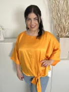 River Island (L) Narancssárga Alul Megkötős, Csónak Nyakú Fényes Anyagú Felső