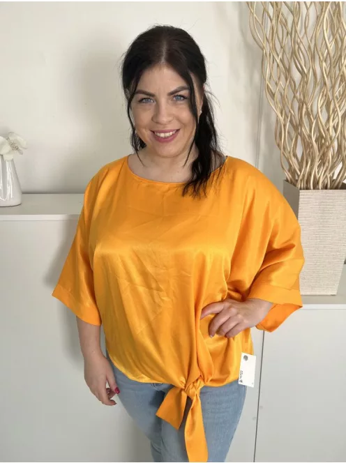 River Island (L) Narancssárga Alul Megkötős, Csónak Nyakú Fényes Anyagú Felső