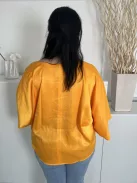 River Island (L) Narancssárga Alul Megkötős, Csónak Nyakú Fényes Anyagú Felső