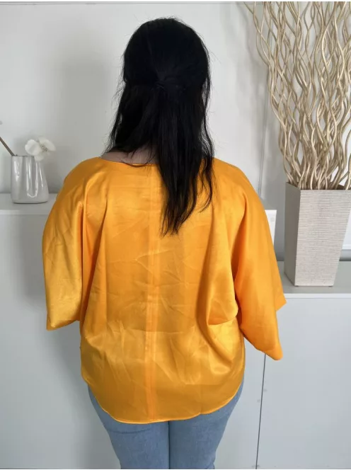 River Island (L) Narancssárga Alul Megkötős, Csónak Nyakú Fényes Anyagú Felső