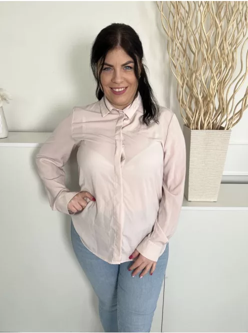 H&M (M) Púderszínű Elől Rejtett Gombos, Galléros Kerekített Aljú, Enyhén Áttetsző Felső