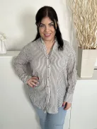 M&S (M) Fehér Khaki Csíkos, Elől Végig Gombos Galléros, 100% Pamut Felső