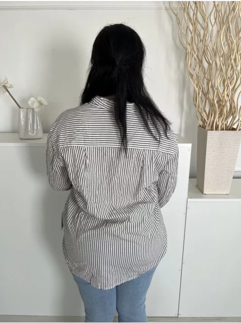 M&S (M) Fehér Khaki Csíkos, Elől Végig Gombos Galléros, 100% Pamut Felső