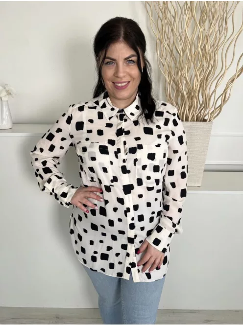 Primark (L) Fehér Fekete Foltmintás, Elől Rejtett Gombos Galléros, Mellnél Zsebes Felső