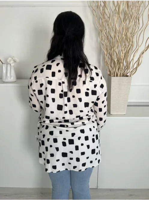 Primark (L) Fehér Fekete Foltmintás, Elől Rejtett Gombos Galléros, Mellnél Zsebes Felső