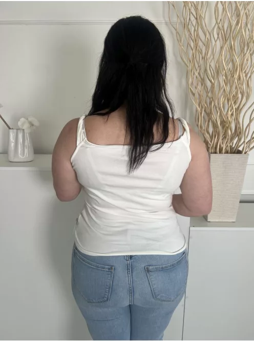 ÚJ Hollister (L) Fehér Elől Feliratos Csavart Pántú Felső