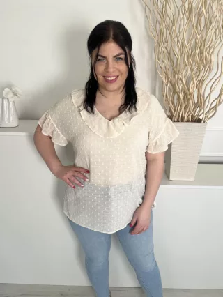   F&F (L) Drapp Anyagában Mintás, Fodros Szegélyű Áttetsző, Bélés Nélküli Felső