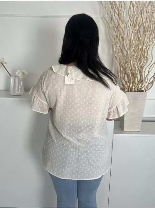 F&F (L) Drapp Anyagában Mintás, Fodros Szegélyű Áttetsző, Bélés Nélküli Felső