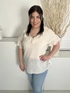 F&F (L) Drapp Anyagában Mintás, Fodros Szegélyű Áttetsző, Bélés Nélküli Felső