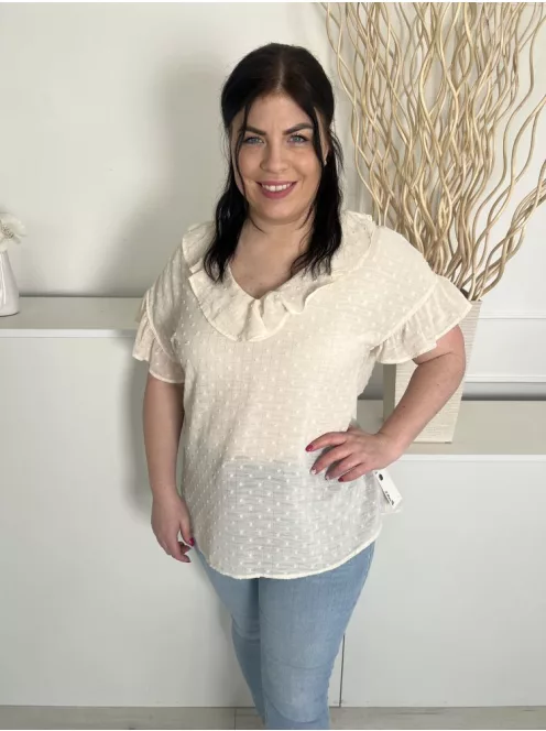 F&F (L) Drapp Anyagában Mintás, Fodros Szegélyű Áttetsző, Bélés Nélküli Felső