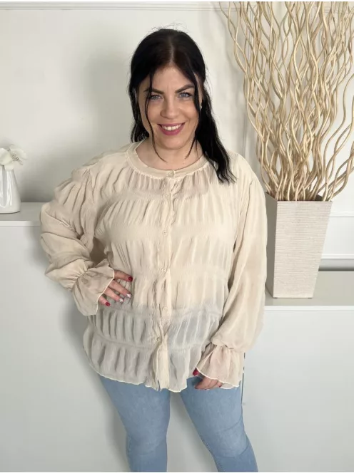 Friful (L) Drapp Elől Végig Gombos, Anyagában Mintás Áttetsző, Bélés Nélküli, Oldalt Sliccelt Felső