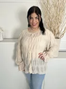 Friful (L) Drapp Elől Végig Gombos, Anyagában Mintás Áttetsző, Bélés Nélküli, Oldalt Sliccelt Felső