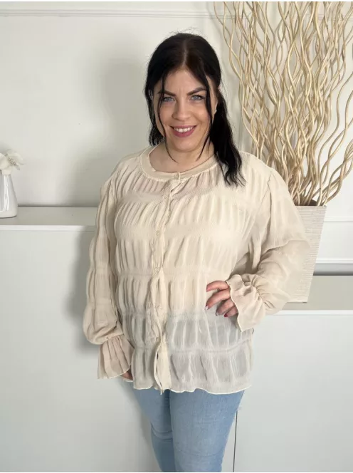 Friful (L) Drapp Elől Végig Gombos, Anyagában Mintás Áttetsző, Bélés Nélküli, Oldalt Sliccelt Felső