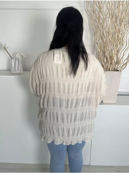 Friful (L) Drapp Elől Végig Gombos, Anyagában Mintás Áttetsző, Bélés Nélküli, Oldalt Sliccelt Felső