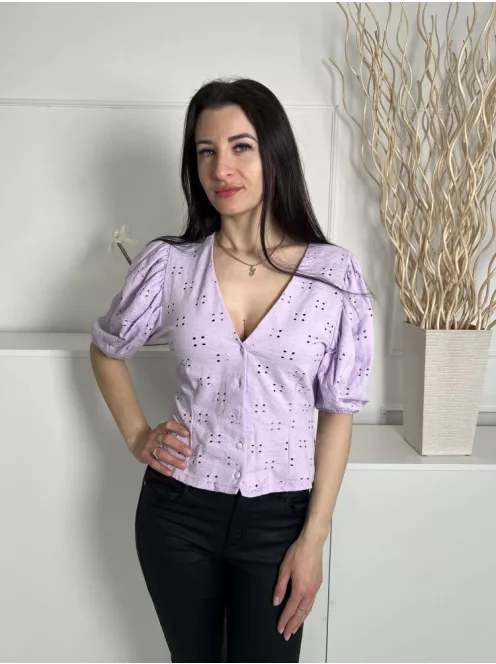 H&M (S) Lila Anyagában Lyukacsos, Elől Végig Gombos Buggyos Ujjú, 98% Pamut Felső