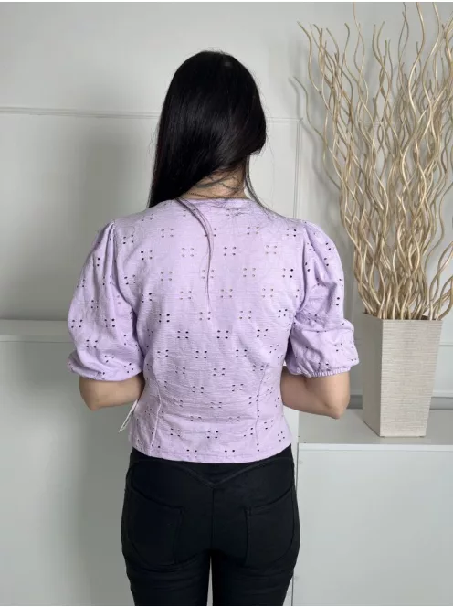 H&M (S) Lila Anyagában Lyukacsos, Elől Végig Gombos Buggyos Ujjú, 98% Pamut Felső