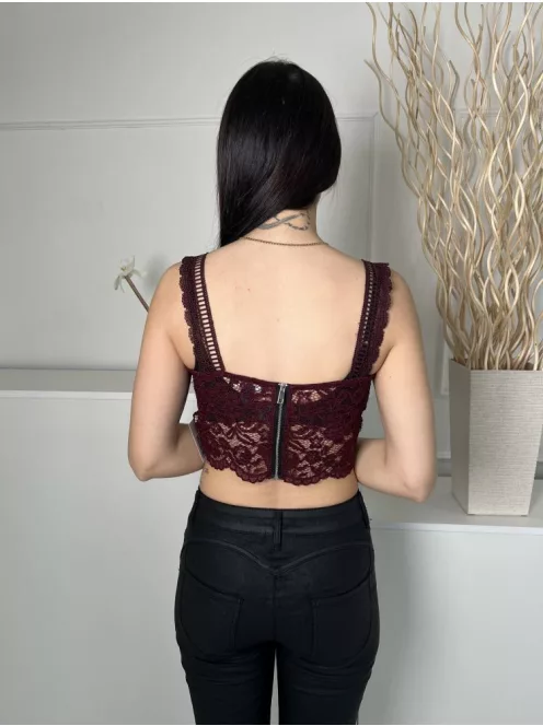 New Look (M) Bordó Anyagában Csipkés, Hátul Cipzáros Elől Bélelt Felső
