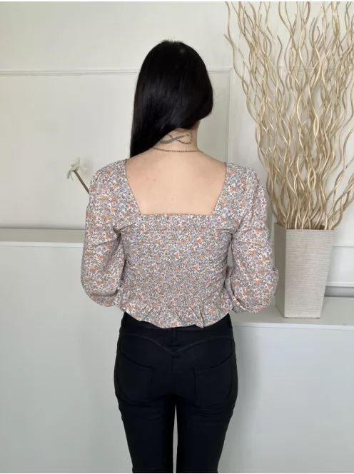 H&M (S) Drapp Színes Apró Virágos, Hátul Darázsolt Elől Húzott, Díszmegkötős Felső