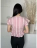   Abercrombie&Fitch (XS) Rózsaszín Fehér Csíkos, Elől Végig Gombos Felül Megkötős, Fodros Szegélyű, 100% Pamut Felső