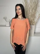 Papaya (M) Narancs Anyagában Lyukacsos, Csónak Nyakú Mellbevarrásos, Hullámos Szegélyű Felső