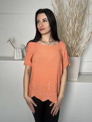   Papaya (M) Narancs Anyagában Lyukacsos, Csónak Nyakú Mellbevarrásos, Hullámos Szegélyű Felső