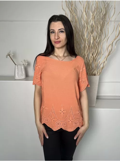 Papaya (M) Narancs Anyagában Lyukacsos, Csónak Nyakú Mellbevarrásos, Hullámos Szegélyű Felső