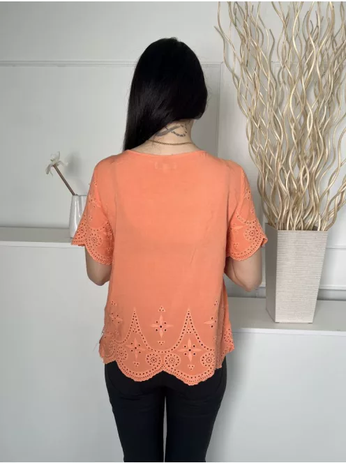 Papaya (M) Narancs Anyagában Lyukacsos, Csónak Nyakú Mellbevarrásos, Hullámos Szegélyű Felső