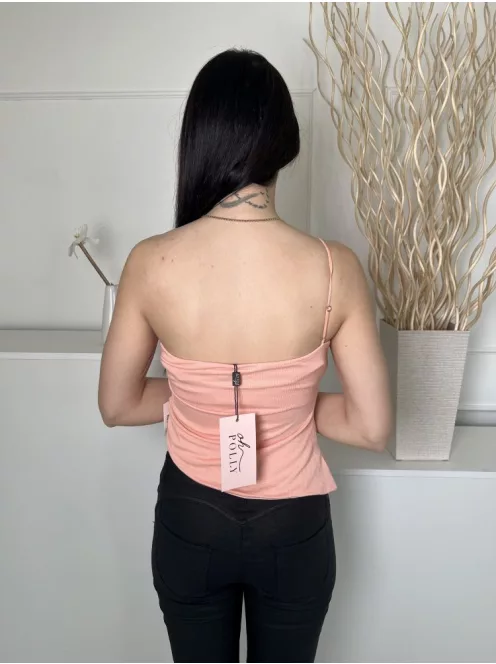 ÚJ Oh Polly (M) Barackszínű Félvállas, Állítható Pántú Mellnél Nyitott, Oldalt Húzott Felső