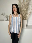 TU (M) Kék Fehér Csíkos, Oldalt Cipzros 48% Len Alapanyagú, Hátul Díszmasnis Felső