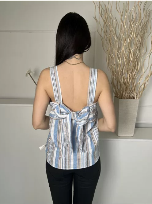 TU (M) Kék Fehér Csíkos, Oldalt Cipzros 48% Len Alapanyagú, Hátul Díszmasnis Felső