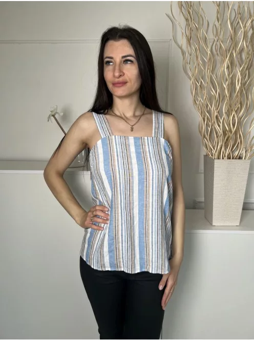 TU (M) Kék Fehér Csíkos, Oldalt Cipzros 48% Len Alapanyagú, Hátul Díszmasnis Felső